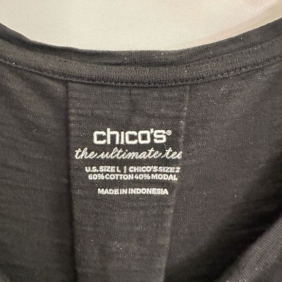 Chicos Womens Cardigan Set The Ultimate Tee Open Front Knit Pockets Black 2 L - Picture 3 of 8